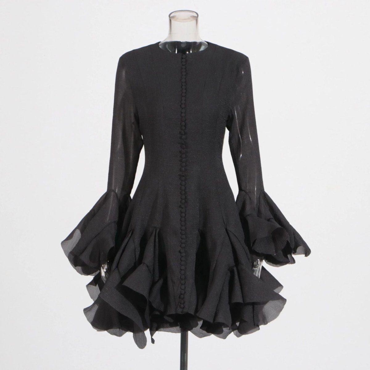 Robe à ourlet volanté avec manches transparentes (MS304)