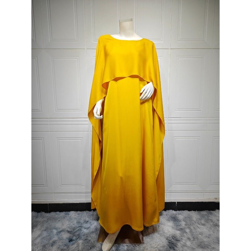 Robe Abaya en Satin Élégante Bleu Royal | Robe Maxi Pudique à Manches Cape avec Drapé Luxueux (MA289)