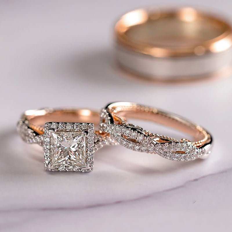 Bague de fiançailles de luxe MAC175 en zircon étincelant, or rose