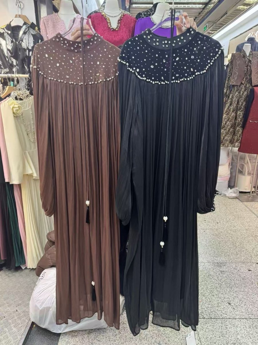 Robe Longue avec Empiècement Perles (MS385)