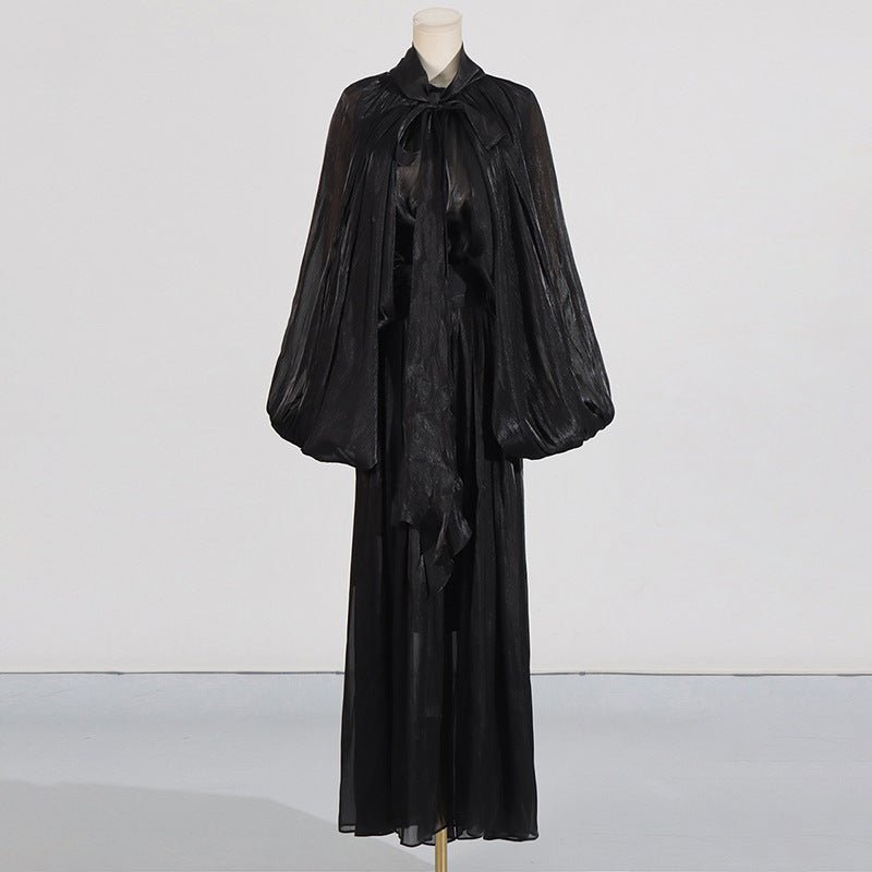 Robe Maxi à Manches Ballon et Col Noué (MS303)