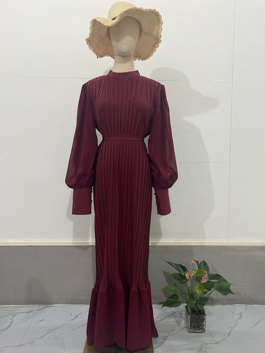 Robe Abaya élégante et légère à jupe longue texturée et manches bouffantes (MA201)