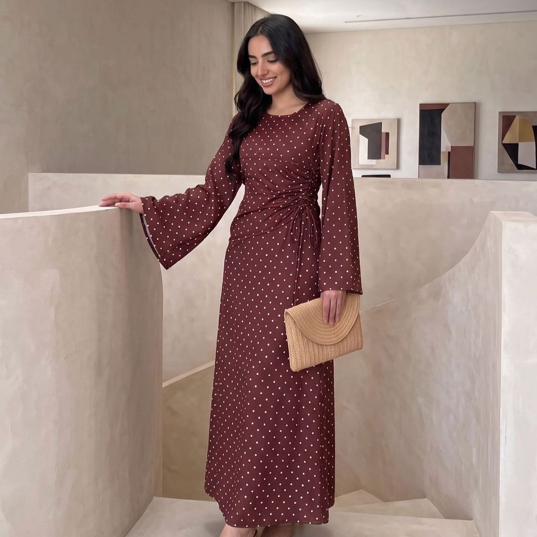 Robe Maxi à Manches Évasées Pois (MS503)