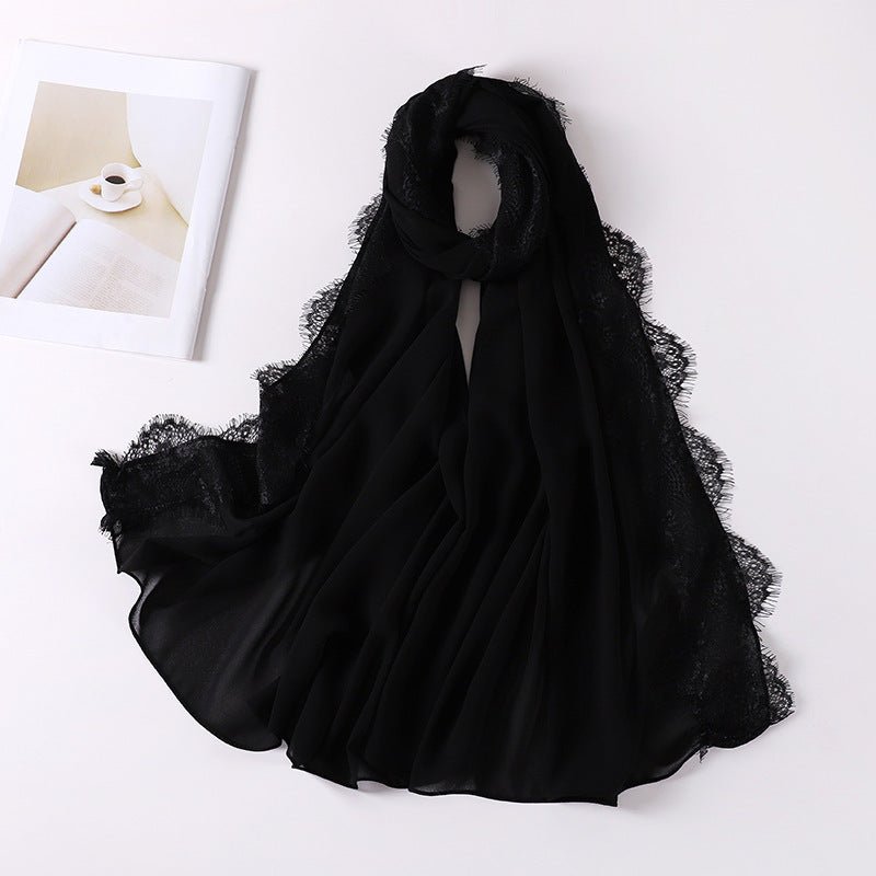 Hijab en mousseline avec perles et bordure en dentelle (MH218)