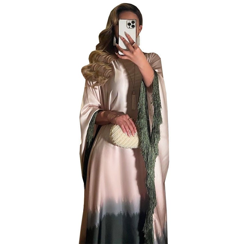 Abaya Ombre Élégante | Robe Abaya à Imprimé Dégradé et Franges (MA179)