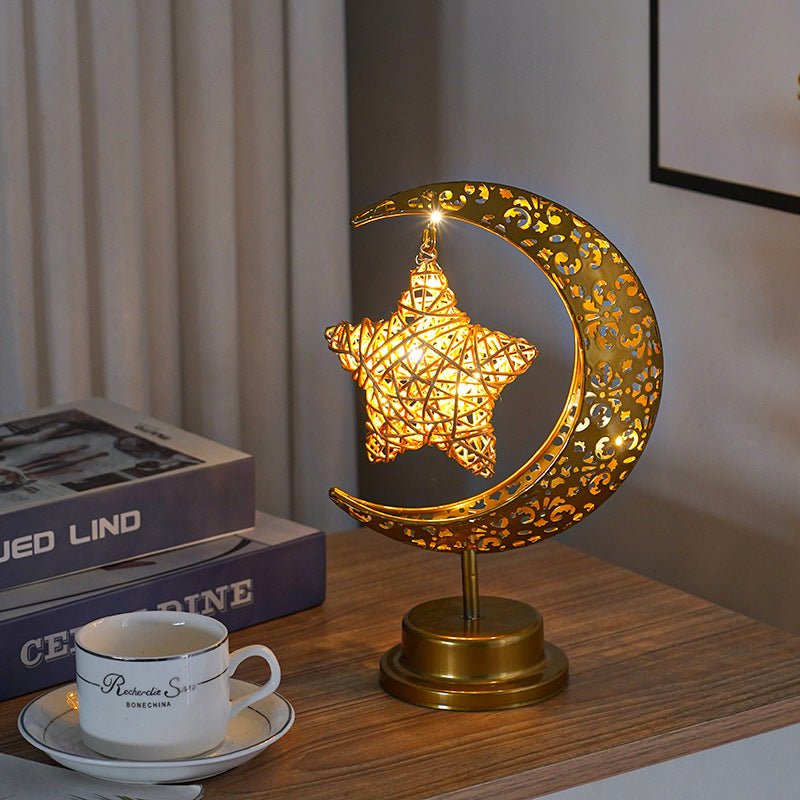 Lanterne Ramadan Étoile et Croissant en Fer, Bougeoir Décoratif de Fête (MAC399)