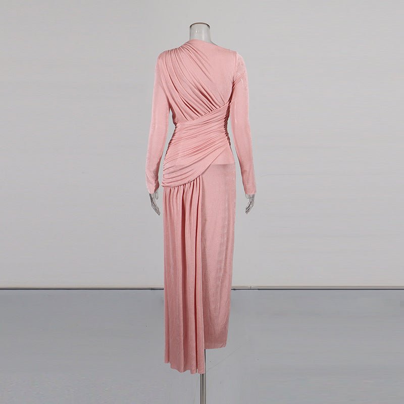 Robe Maxi Plissée en Diagonale (MS467)