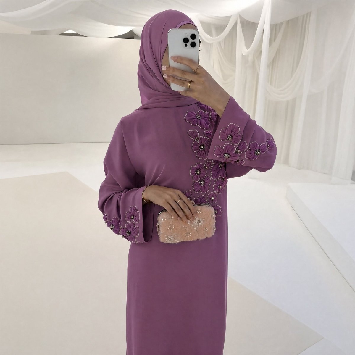 Robe Maxi Floral 3D Perlée à la Main (MA466)