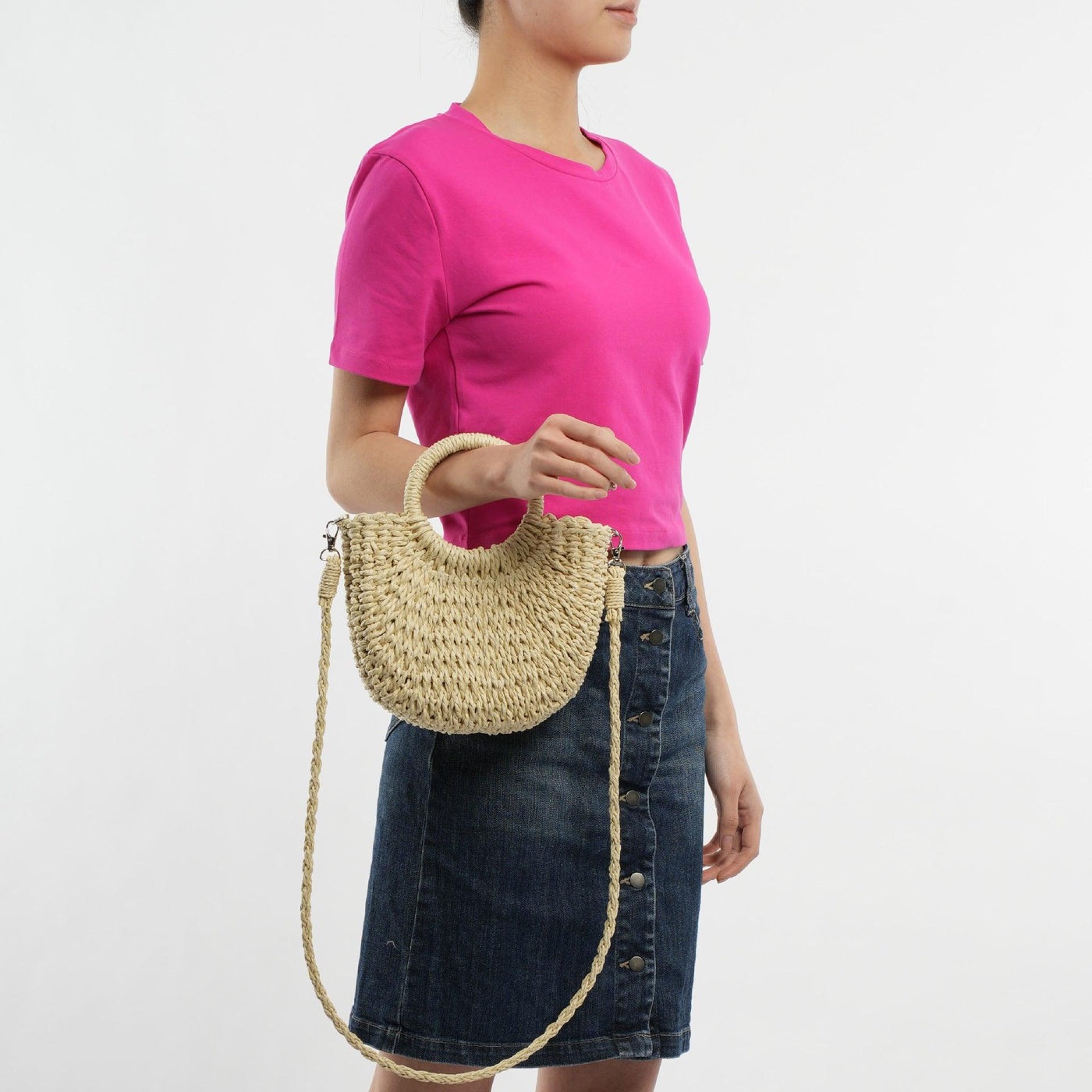 Sac bandoulière double anneau en paille MAC129