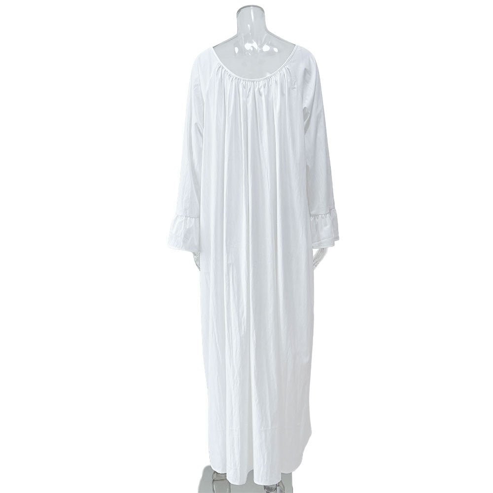 Robe Maxi Loungewear Française avec Manchettes à Volants (MA397)