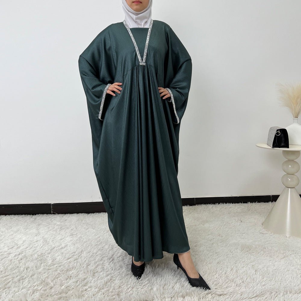 Abaya à manches papillon avec finition en cristaux | Robe de prière oversize (MA350)