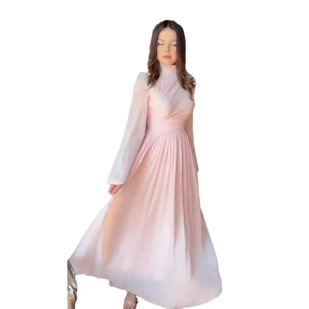 Robe Abaya élégante à col cheminée, taille plissée et manches évasées, tenue idéale pour invitée de mariage (MA199)