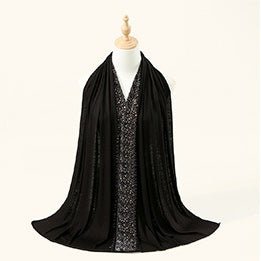 Foulard Hijab Orné de Strass Baguette Cristal et Or (MH254)