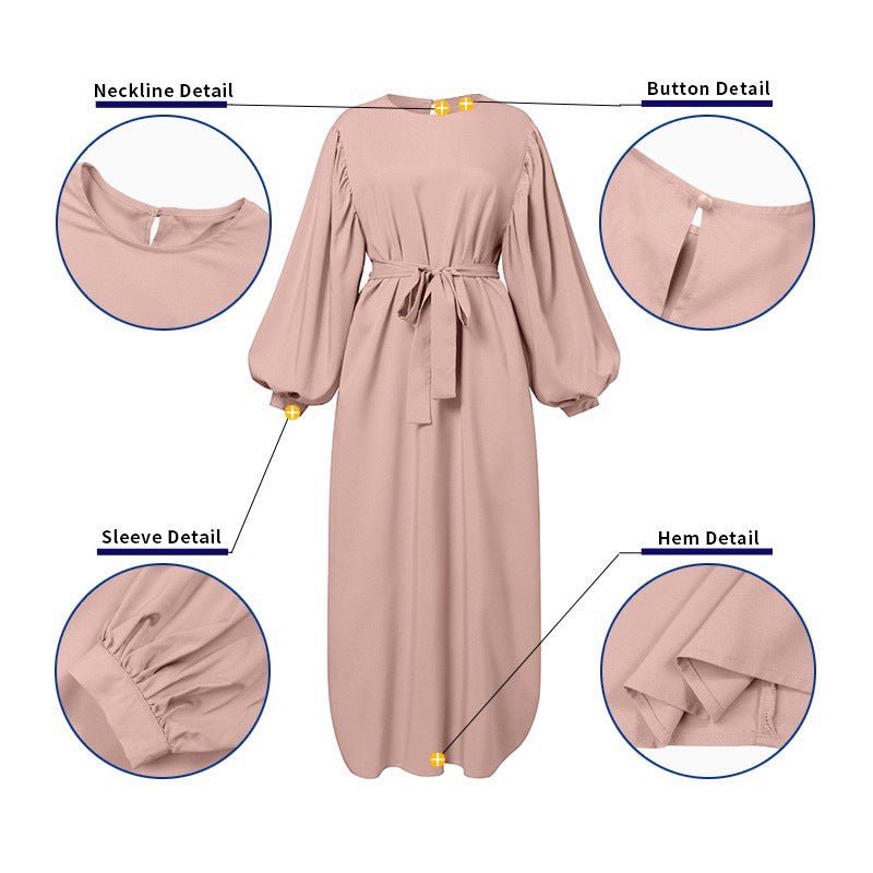 Abaya élégante unie à manches bouffantes (MA092)