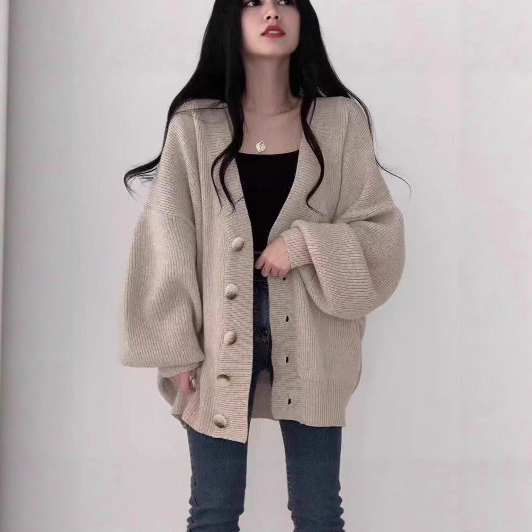 Cardigan Oversize à Col en V et Manches Ballon (MS167)