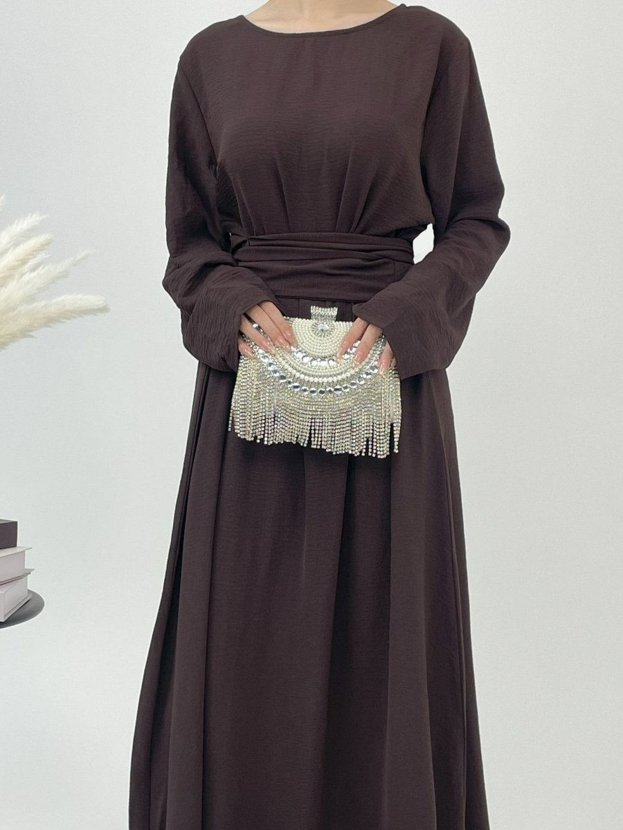 Robe du soir abaya élégante en crêpe glacé à lacets (MA160)
