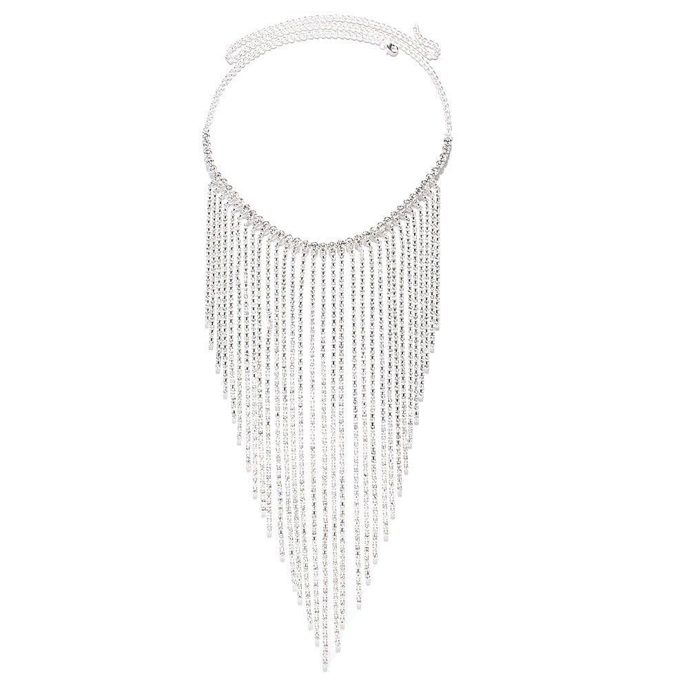 MAC117 Voile long à franges avec chaîne de strass