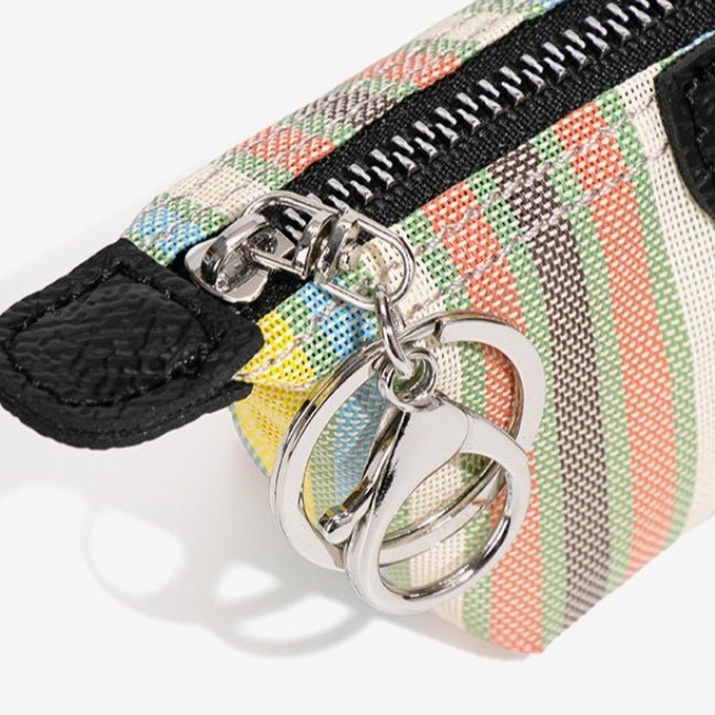 Porte-monnaie mini à rayures style crème et porte-clés (MAC436)