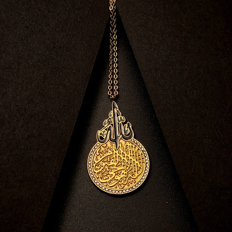 Collier rétro rond en zircon, ultra-brillant, en acier inoxydable moulé, effet goutte d'huile contrastée (MAC223) (AVEC BOÎTE CADEAU)