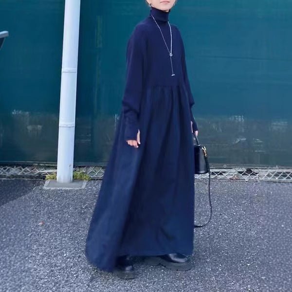 Robe Maxi à Col Roulé Oversize | Robe Pull à Manches Bouffantes (MS180)