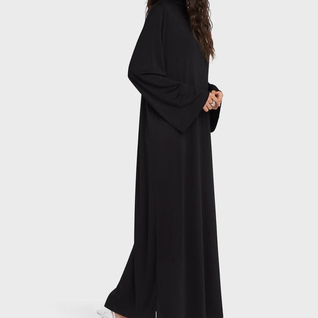 Robe Maxi Pull-over Élégante à Demi-Col Roulé | Robe Unie Coupe Ample avec Poches Cachées (MA313)