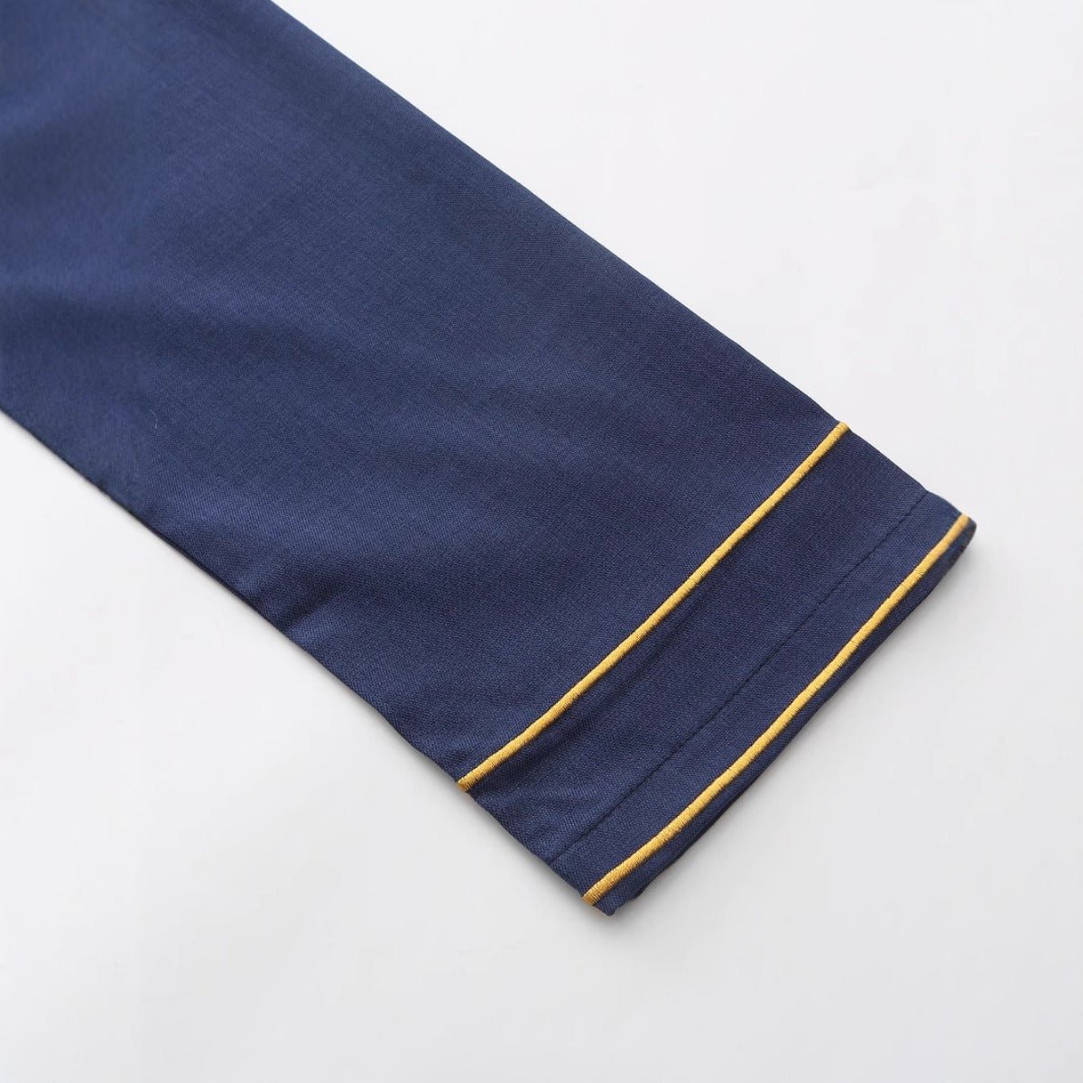 Thobe Premium Brodé à Col Officier Marine & Blanc, Coupe Ample Robe Musulmane avec Broderie Dorée - Tenue Décontractée Modeste (MT034)