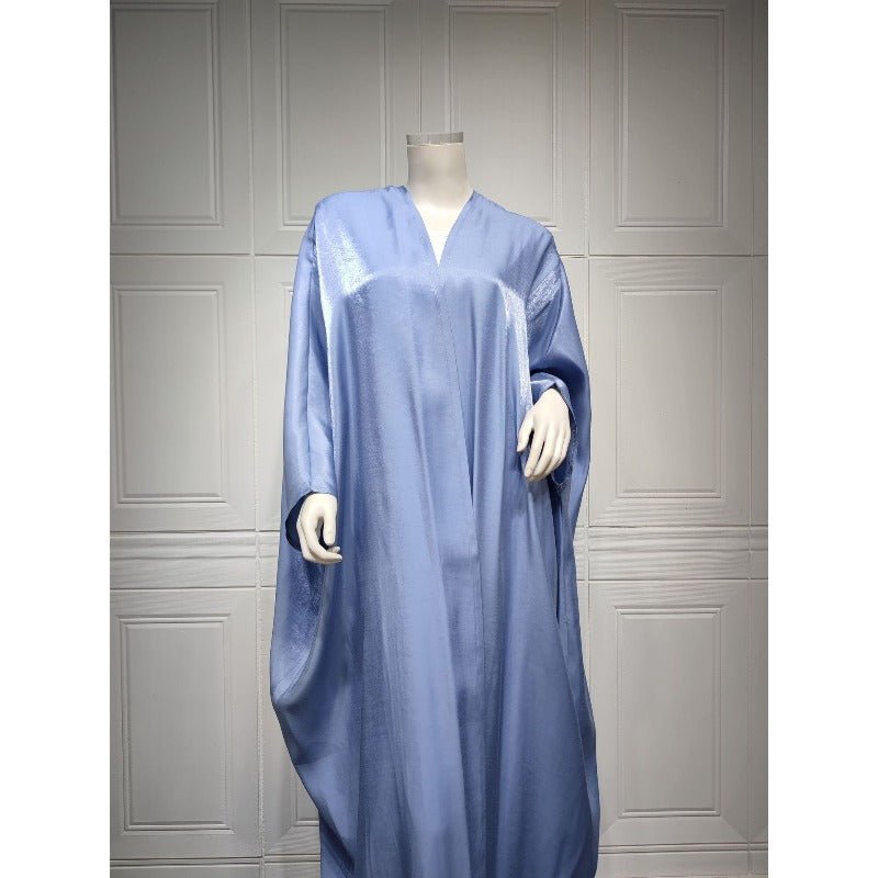 Robe Abaya Luxueuse en Satin de Soie à Manches Chauve-souris | Robe de Soirée Pudique Col en V (MOA225)