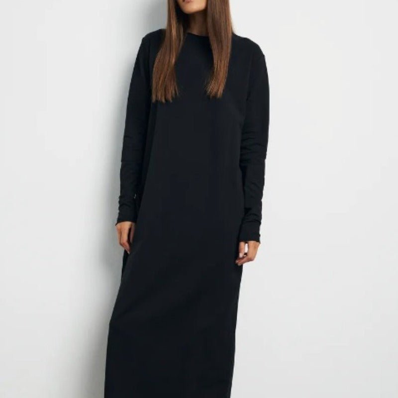 Robe Maxi Pull-over Classique | Robe Unie à Col Rond et Manches Longues (MA317)