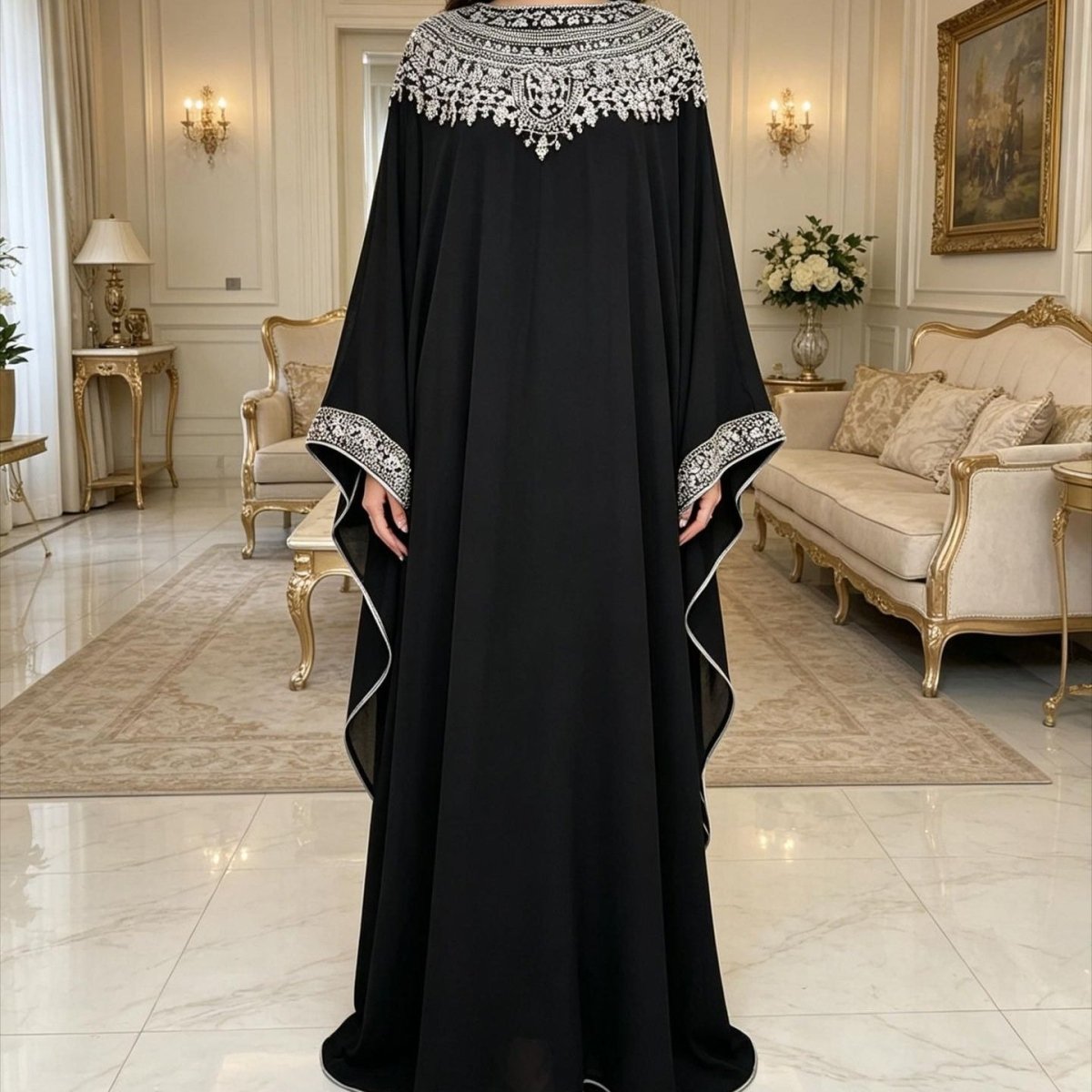 Robe Abaya Noire à Manches Chauve-souris (MA439)