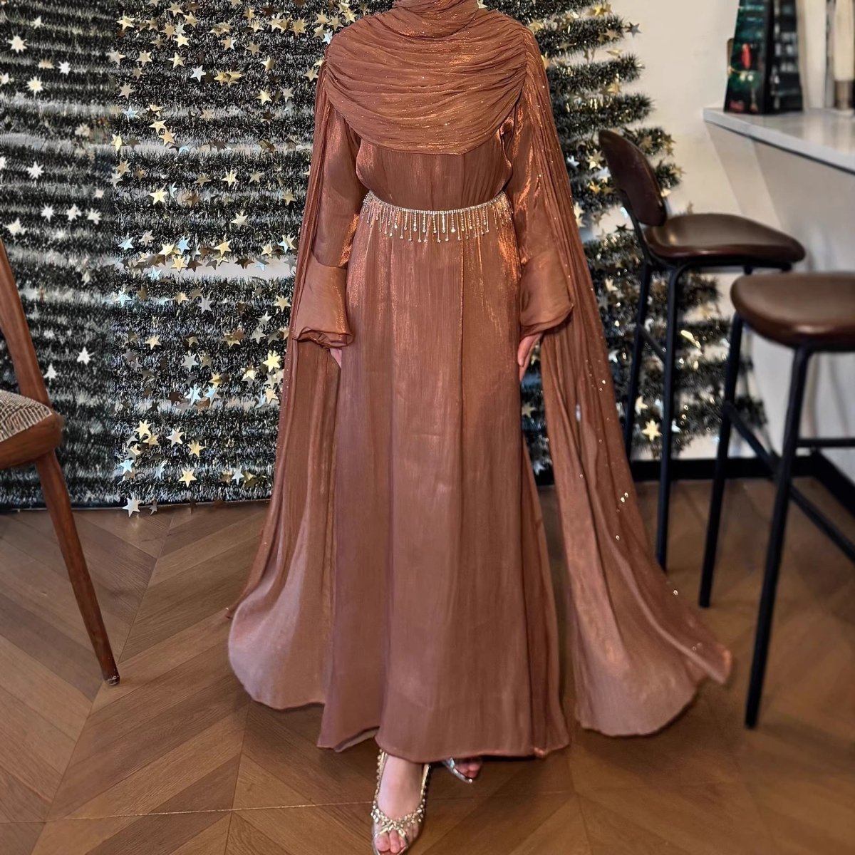 Robe Abaya Maxi à Manches Cape Plissées (MA430)