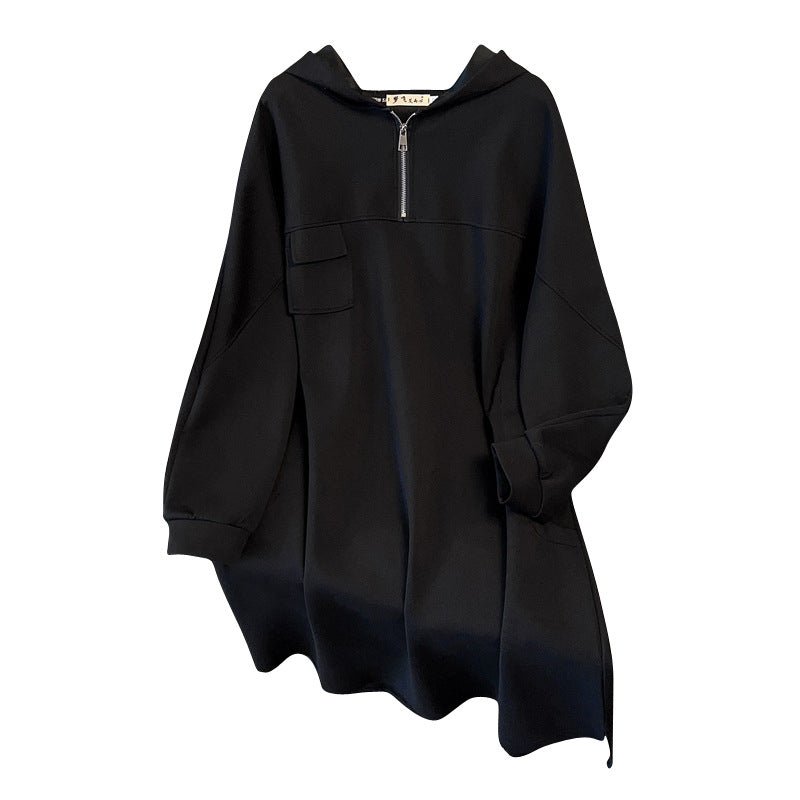 Robe Sweat Mi-Longue Oversize à Demi-Zip | Robe Sweatshirt Midi Grande Taille (MS196)