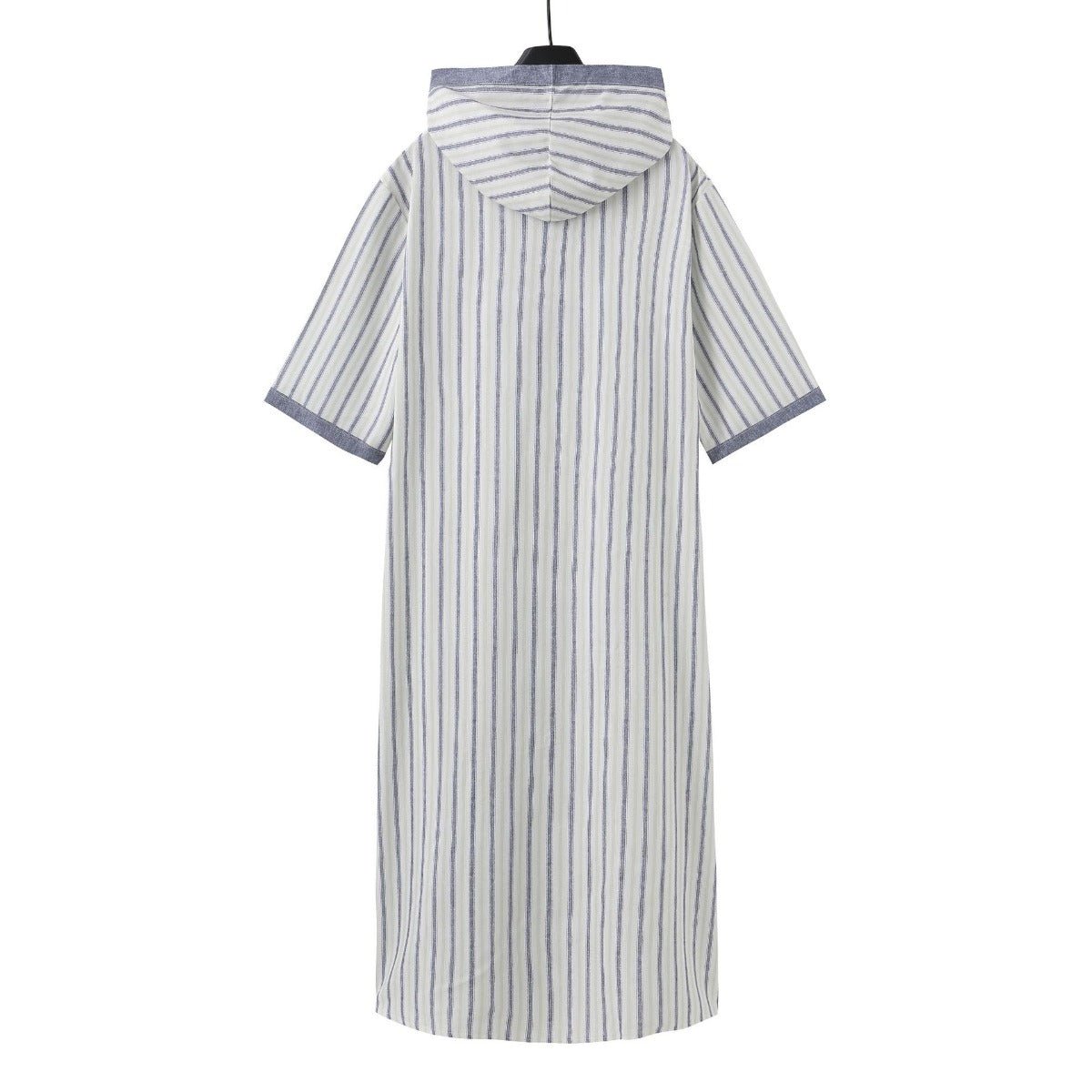 Thobe imprimé numérique 3D à rayures, respirant, coupe ample pour homme, manches courtes, robe musulmane avec col en V (MT033)