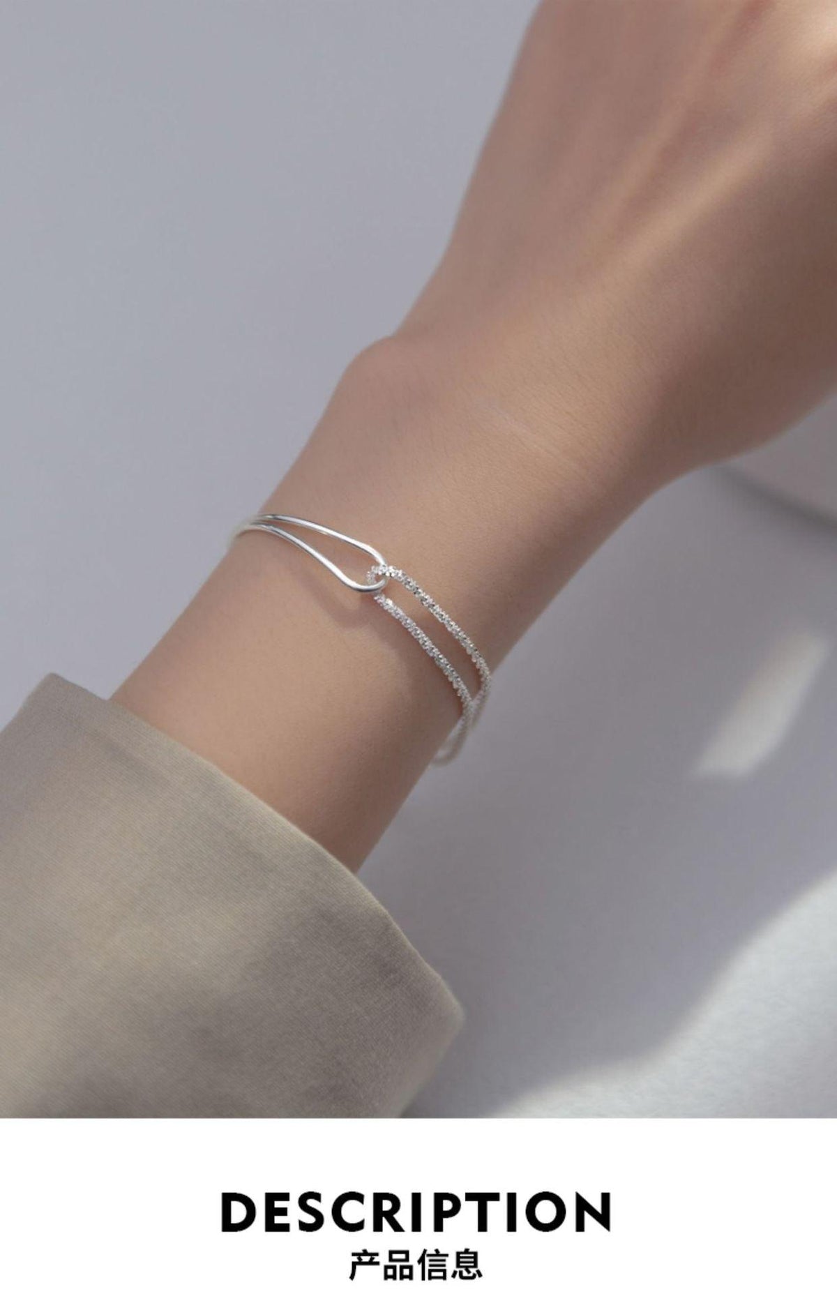 Bracelet asymétrique MAC089 Tempérament et Personnalité, à double rangée de tubes courbés et fleurs de gypsophile