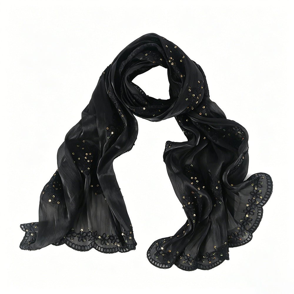 Écharpe Hijab Scintillante Brodée Fleurs (MH243)