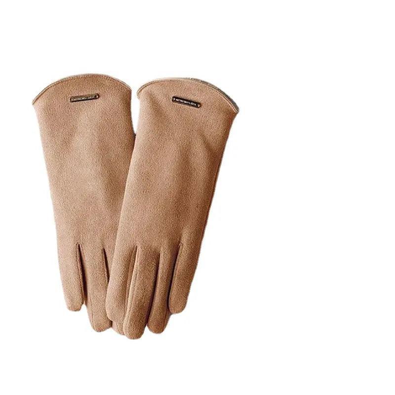 MAC058 Gants tactiles unisexes en suédine, doublés de fausse fourrure, chauds pour l'hiver