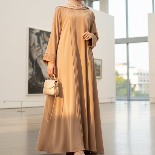 Abaya Serene plissée en georgette, coupe ample et longueur intégrale, style modeste (MA254)