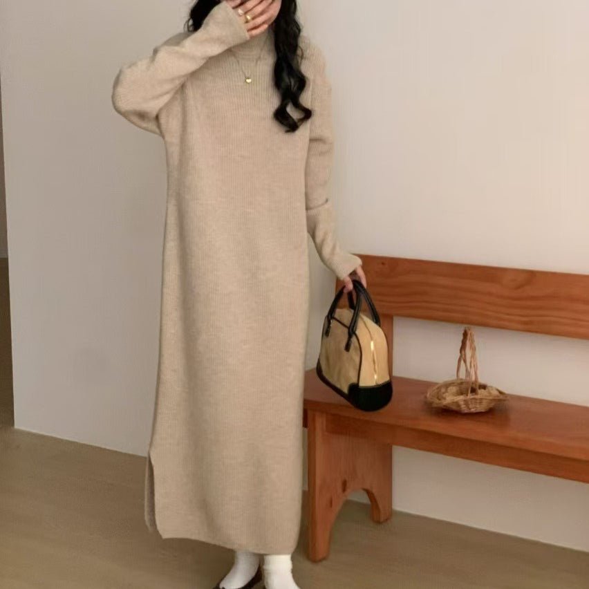 Robe maxi en maille côtelée à col montant (MS158)