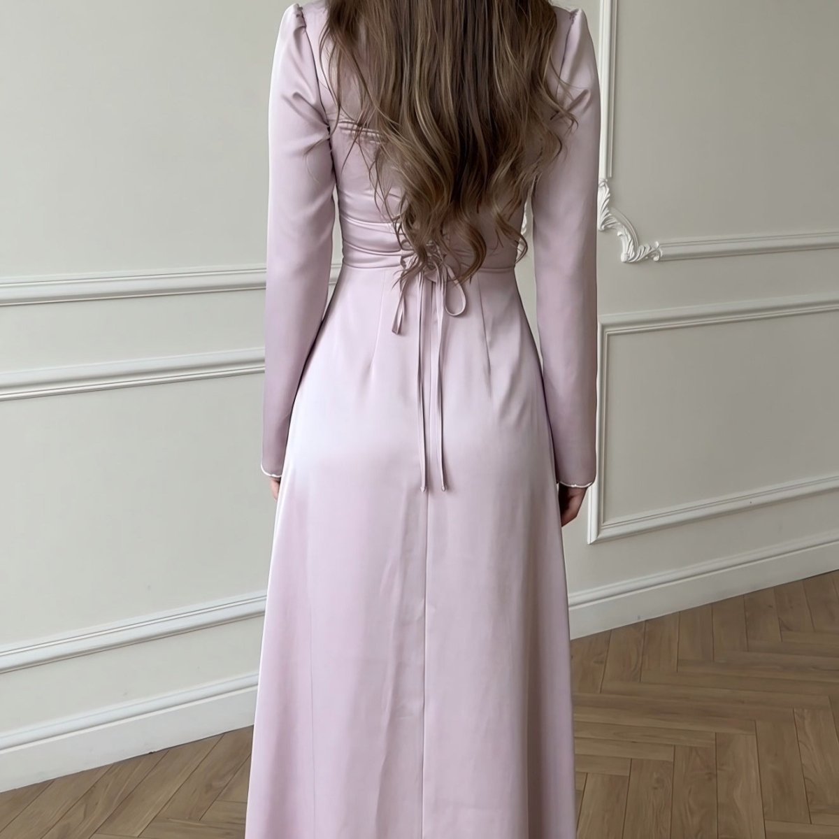 Robe Longue en Satin à Corsage Froncé (MS446)