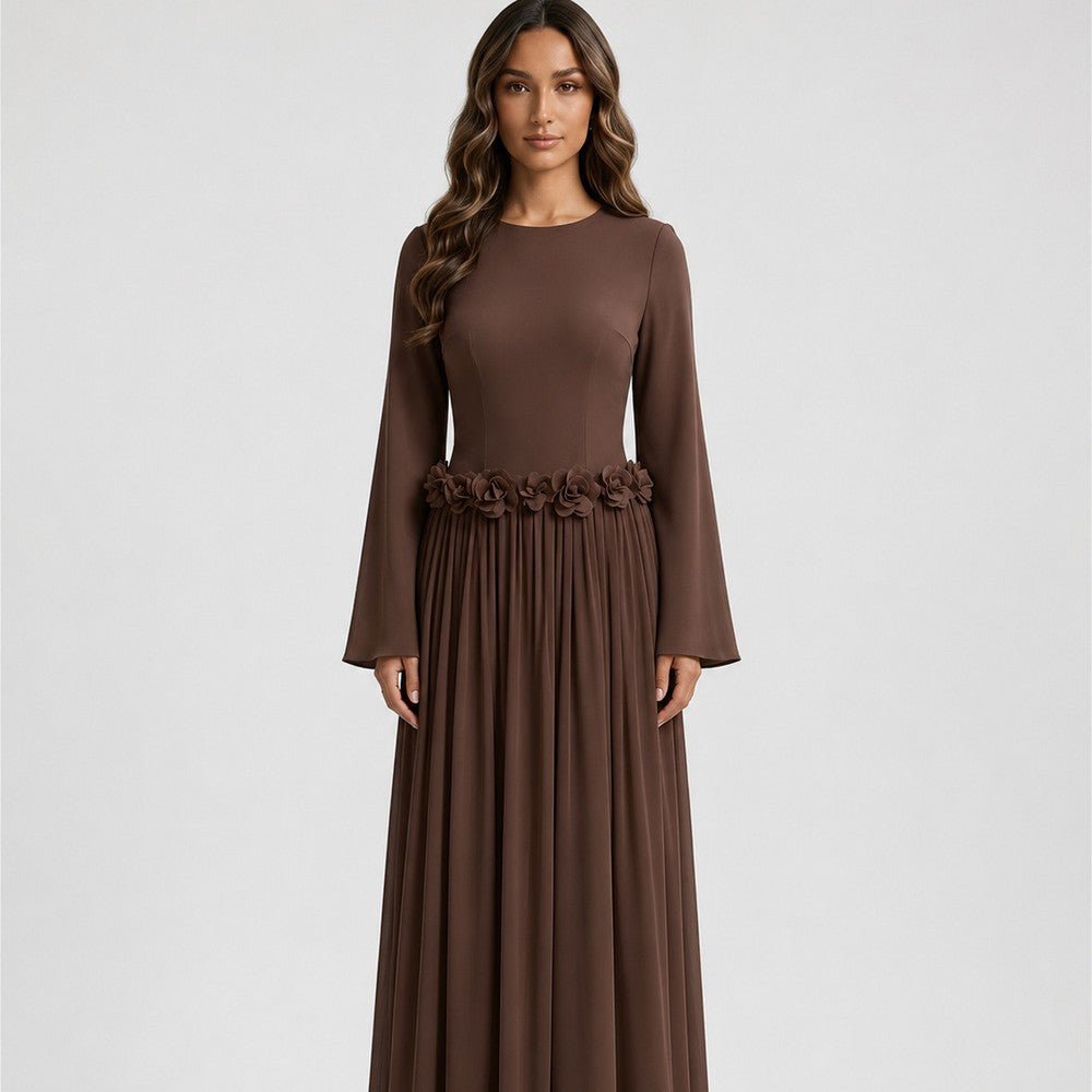 Robe Maxi Ajustée à la Taille 3D Rose(MS515)