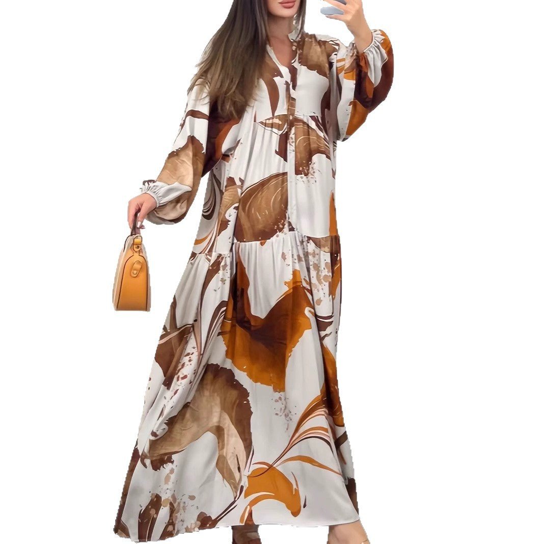 Robe Abaya coupe ample, col en V, manches longues (MA377)
