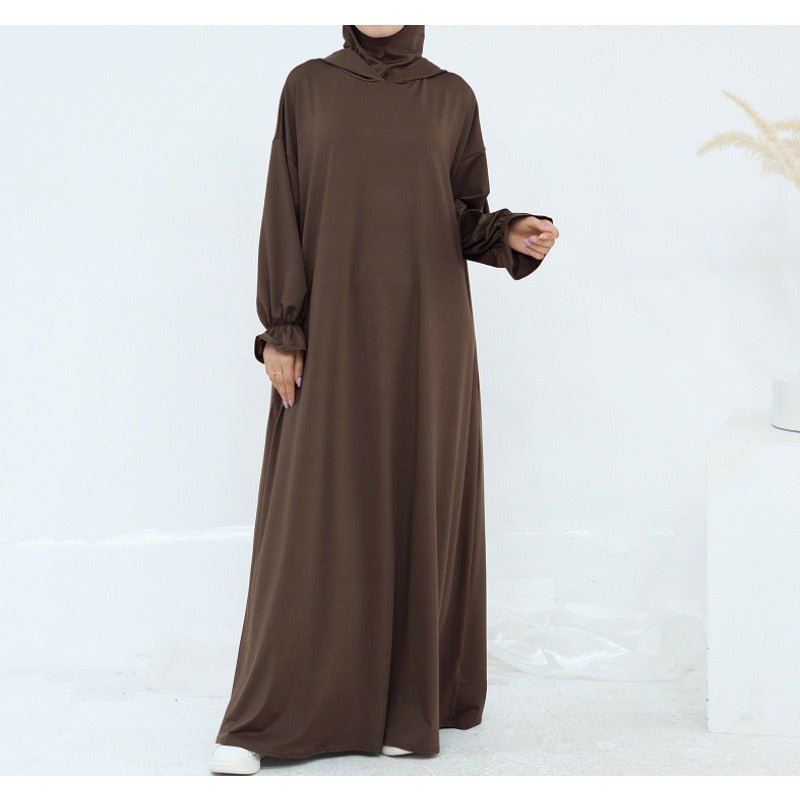 Robe Maxi à Capuche en Milk Silk Confortable avec Poches | Robe à Manches Longues et Poignets Élastiques (MA321)