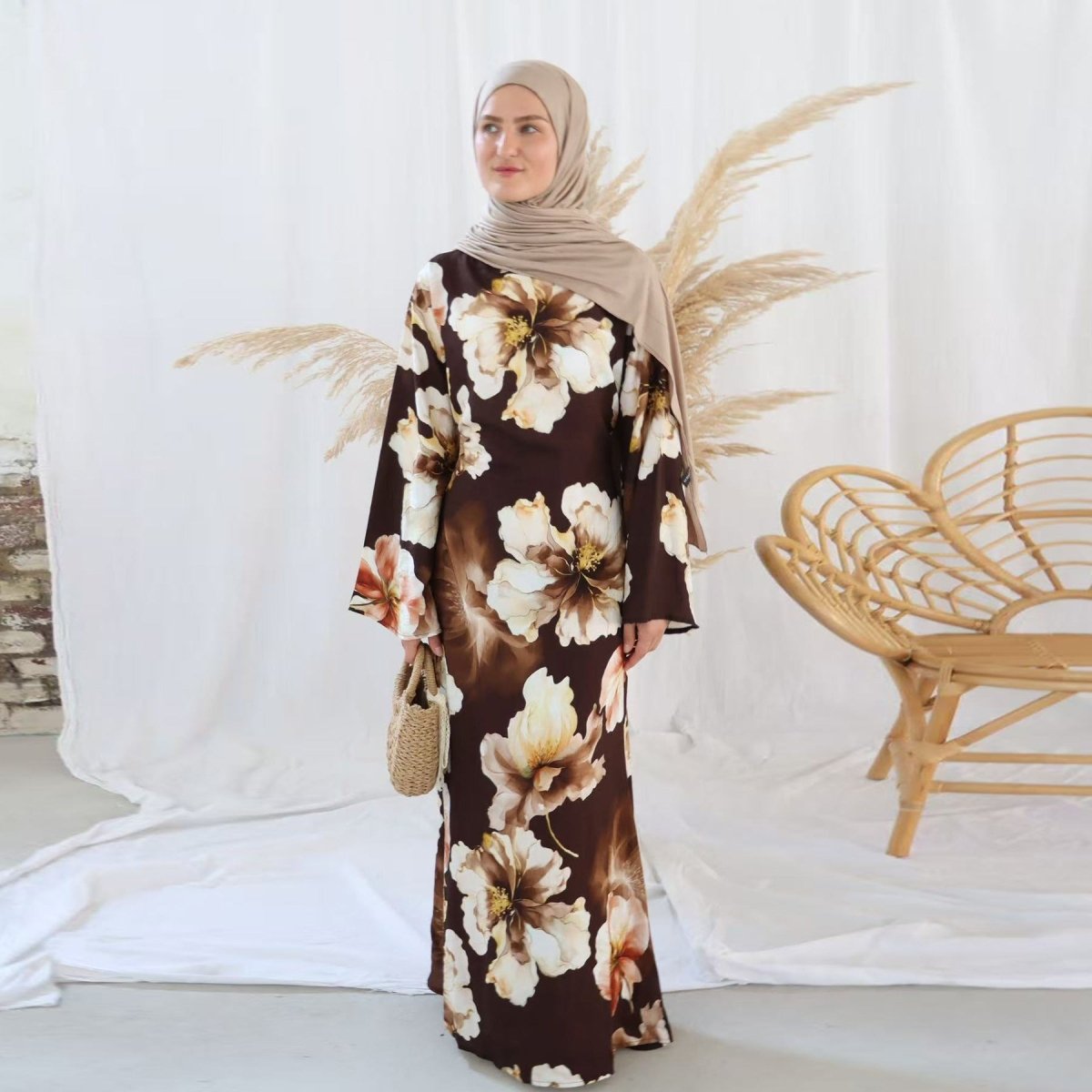 Abaya à imprimé floral avec manches évasées (MA332)