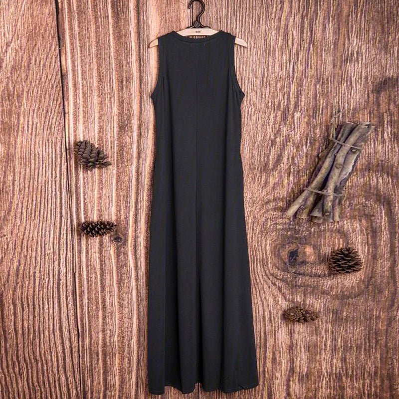 Robe Maxi en Soie sans Manches avec Poches | Robe Maxi en Soie Coupe A-Line sans Manches (MS189)