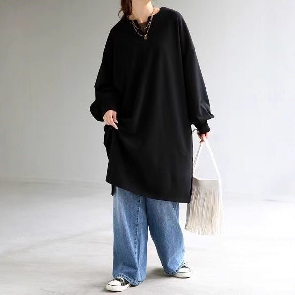 Sweat Tunique Oversize en Coton | Haut Pull Col en V Manches Longues (MS210)