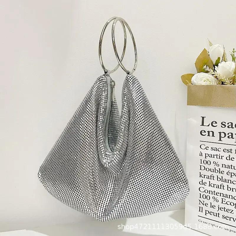MAC025 Pochette de soirée pour femme en paillettes aluminium