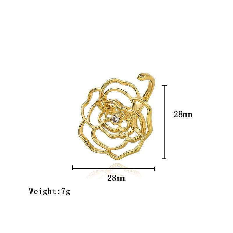 Bague MAC046 Camélia Ajouré Ajustable avec Diamants