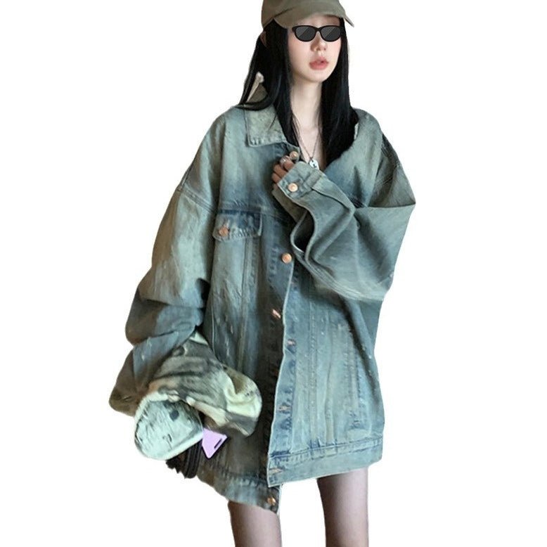 Veste en Jean Oversize Vintage | Veste en Jean Décontractée Coupe Ample (MS150)