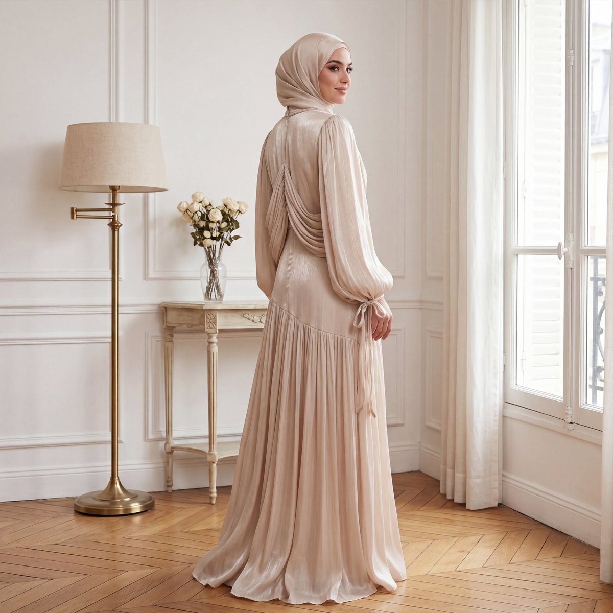 Robe Maxi à Col Tressé, Fronces et Franges (MS406)