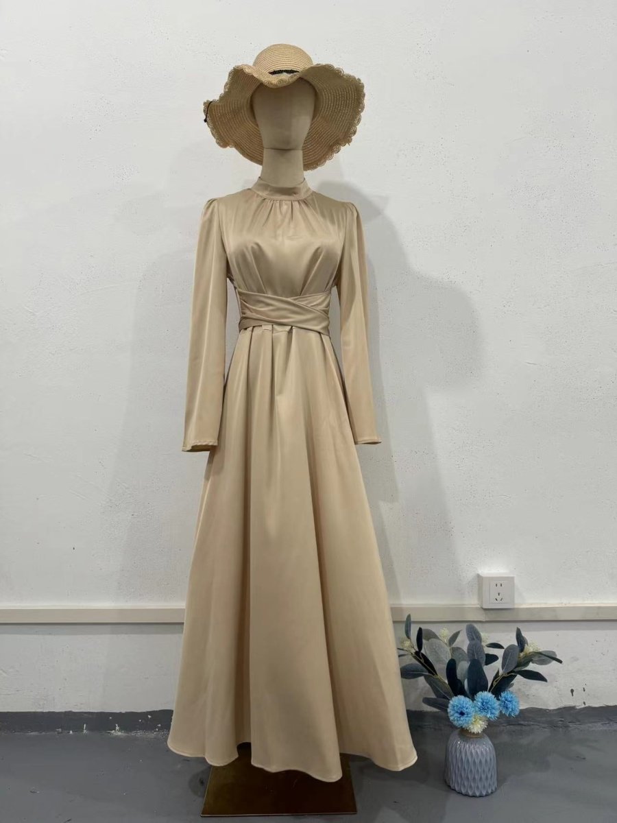 Robe Abaya de Soirée Princesse en Satin Intemporelle, Cintrée à la Taille (MA205)
