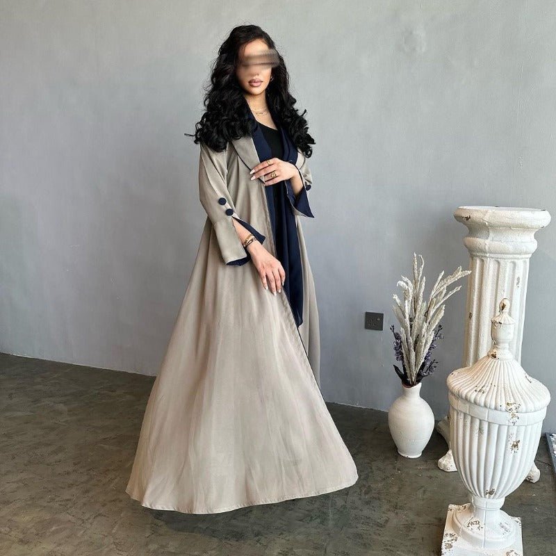 Robe longue automne et hiver à ouverture avant | Abaya cardigan plissée unie (MOA218)